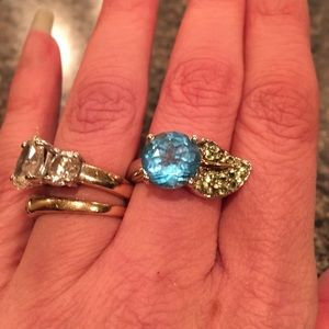 Sterling silver blue topaz peridot leaf ring sz7